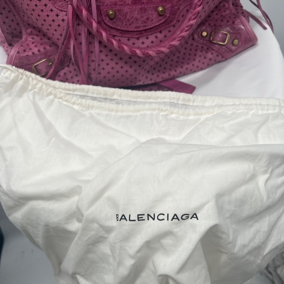 BALENCIAGA Purple Pink Perforated Fuchsia Leather GIANT GOLD HW MINI CITY BAG - Picture 7 of 15